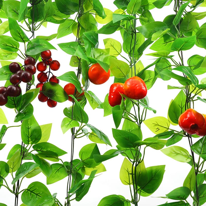Artificial Fruit and Vegetable Vine with Grape Leaves, Fake Flower Vine for Restaurant Ceiling and Air Conditioning Pipe Decoration, Green Plant Leaves