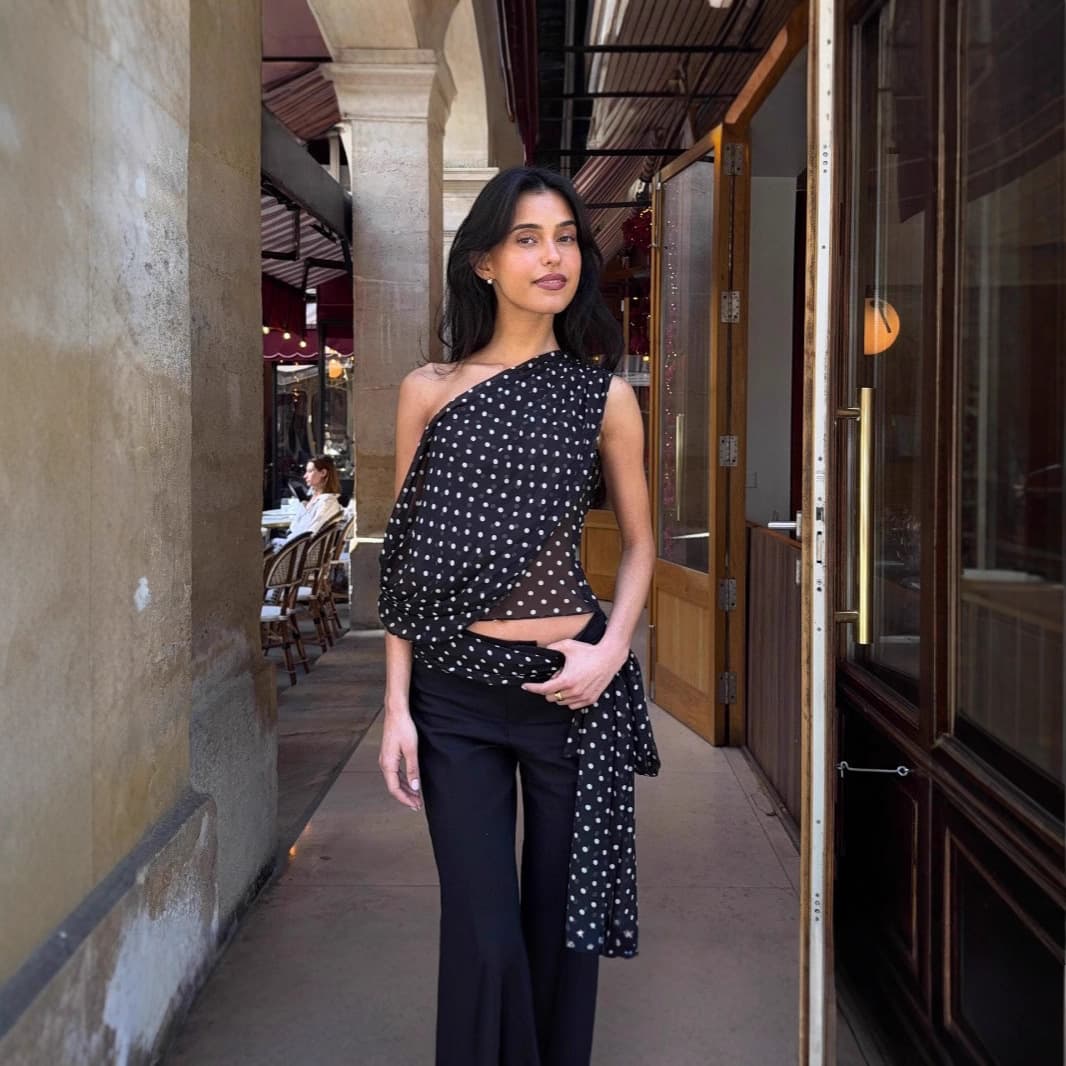 Cross-Border European and American Women's Clothing 2026 Summer New Style Sexy Asymmetrical Neckline Polka Dot Chiffon See-Through Stylish Irregular Tank Top for Women