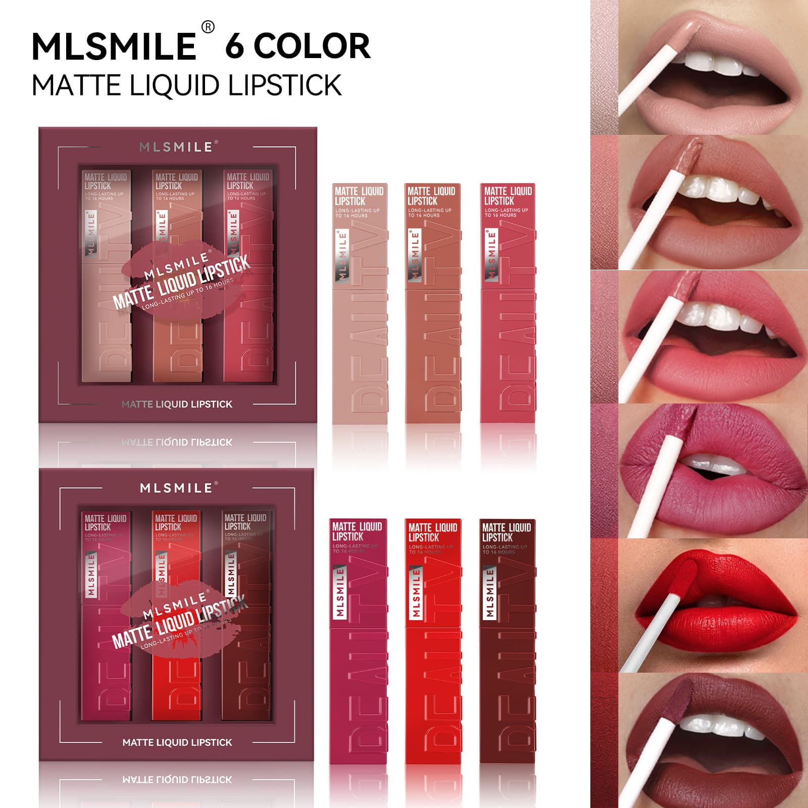 MLSMILE 3-Color Set Long-Lasting Non-Stick Matte Liquid Lipstick Lip Gloss Stain
