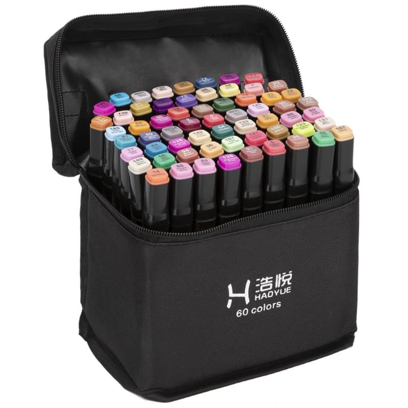 Canvas Bag Black Barrel Marker Dual-Head Oil-Based Watercolor Pen Square Barrel Art Pen Gift Box 24/36/60 Color Set Wholesale