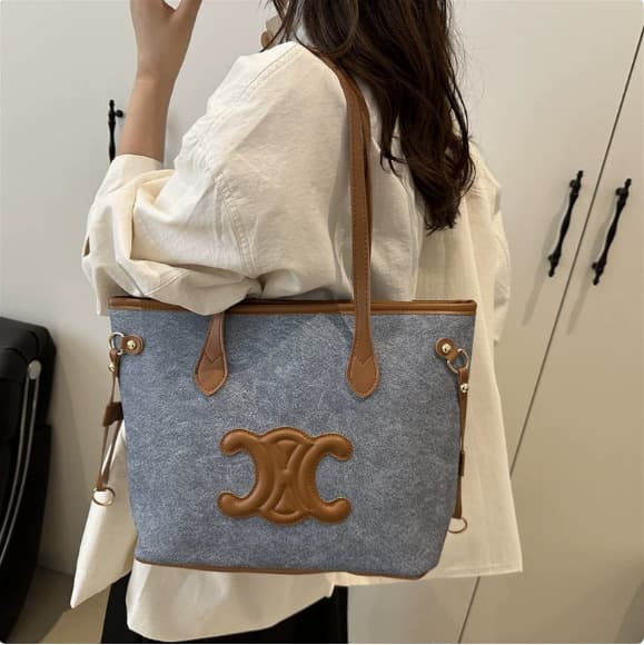 2026 Color-Block Patchwork Large-Capacity Tote Bag Versatile Niche Design Minimalist Shoulder Bag Women's Dog-Tooth Tote Bag