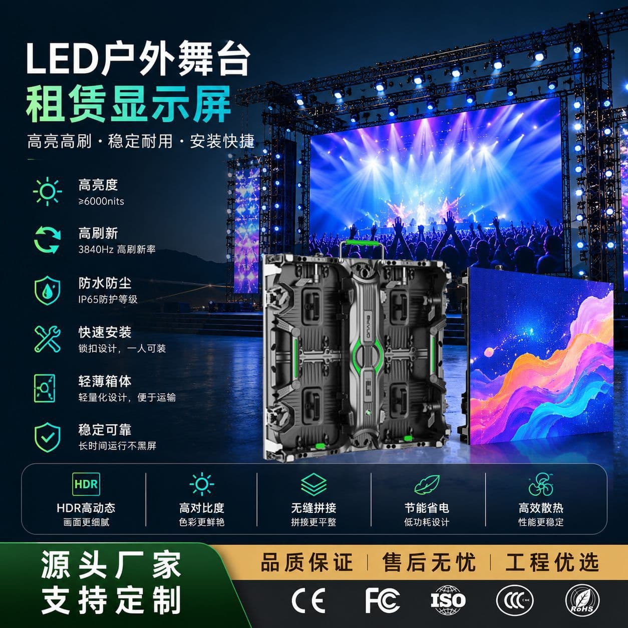 Outdoor LED Full-Color Advertising Screen, High-Definition Waterproof Outdoor Performance Seamless Splicing Large Display