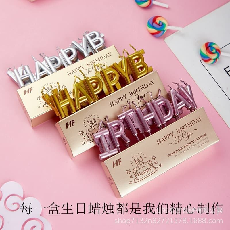 Happy Birthday Gold Colorful Letter Candles for Cake Decoration Baking Party Supplies Handmade Stone Wax Digital Letter Shape