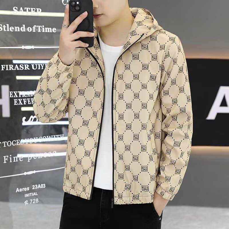 Men's Hooded Jacket 2026 Spring/Autumn New Trendy Korean Style Slim Fit Printed Hooded Coat