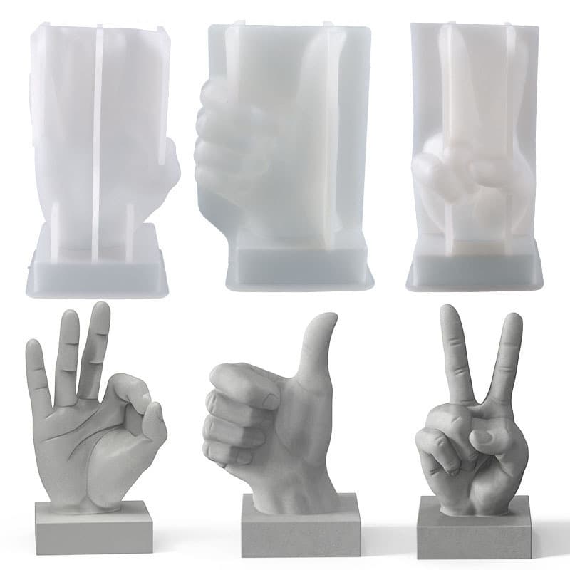 Yu Mei Ren DIY Crystal Epoxy Resin Mold OK Thumb Scissors Hand Gesture Tabletop Candle Silicone Mold
