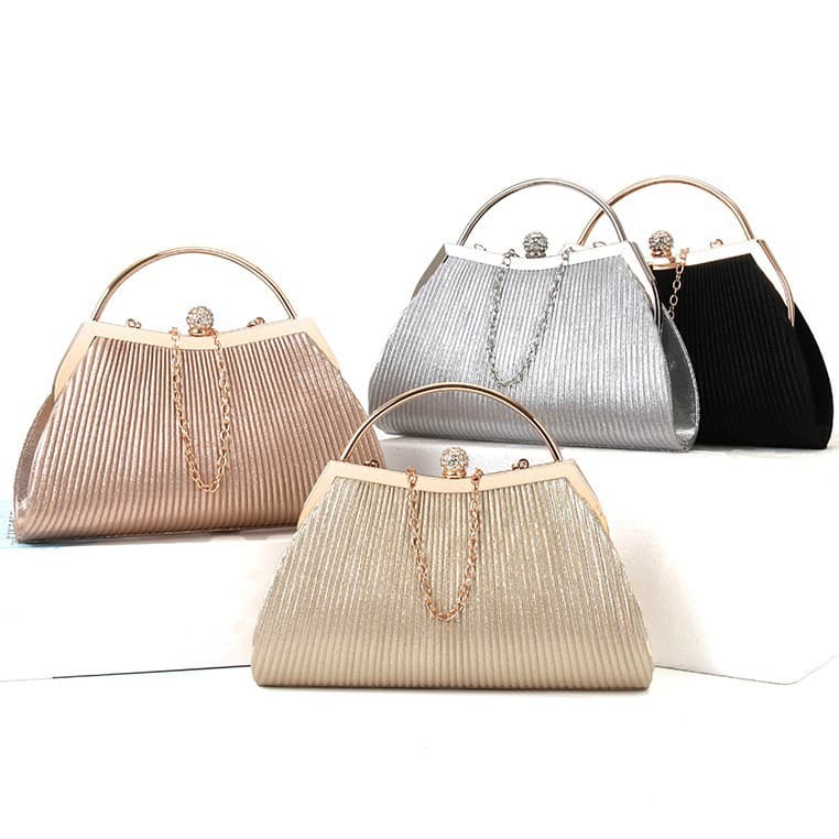 Women's Rhinestone Clutch Bag, Wedding Evening Bag, Metal Handle Purse
