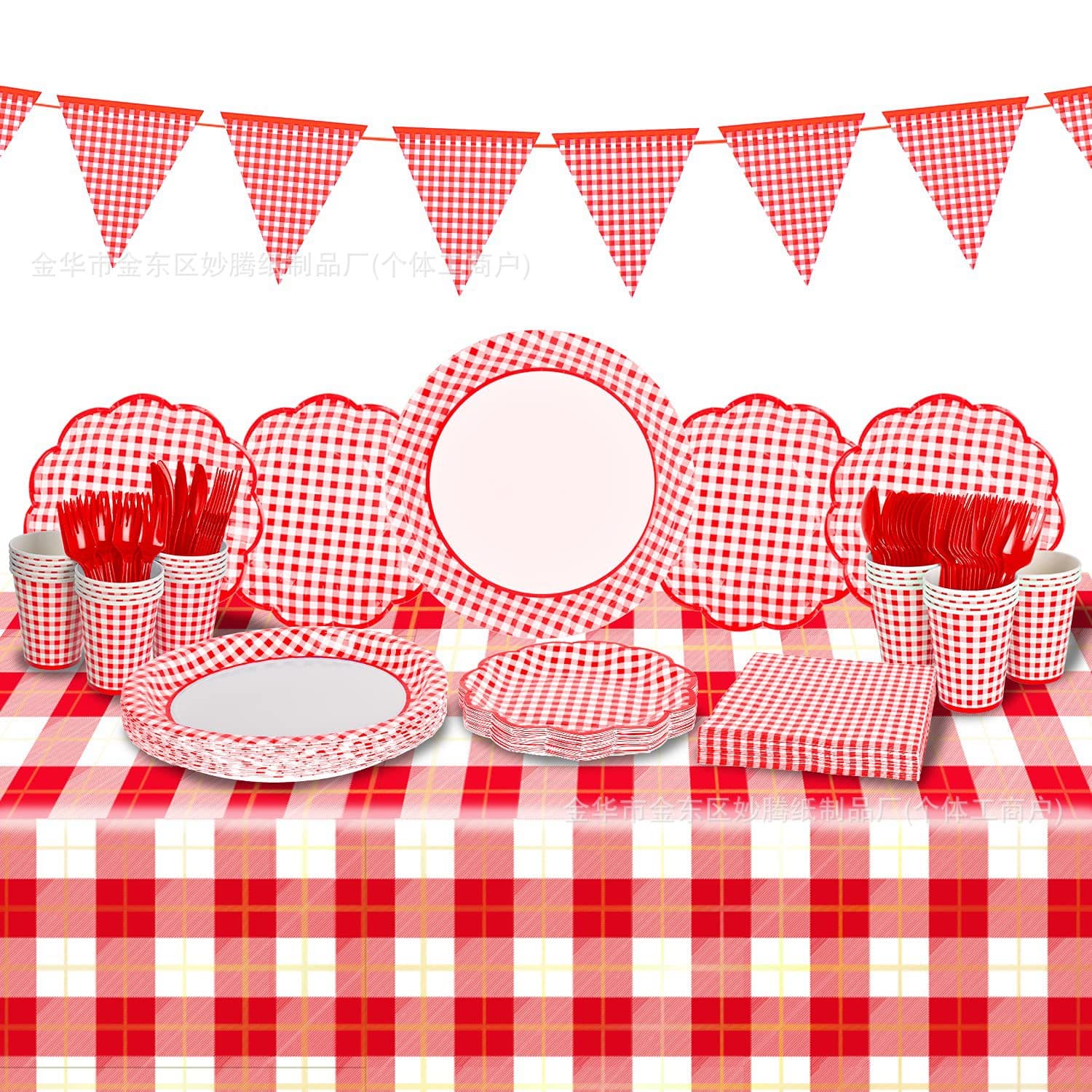 Cross-border Hot-Selling Blue and White Striped Disposable Tableware Set for Parties and Family Gatherings Paper Plates