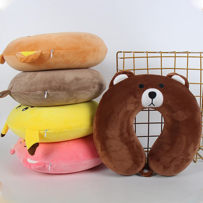 Memory foam U-shaped pillow cartoon animal shape plush neck pillow car travel portable aircraft neck pillow travel pillow