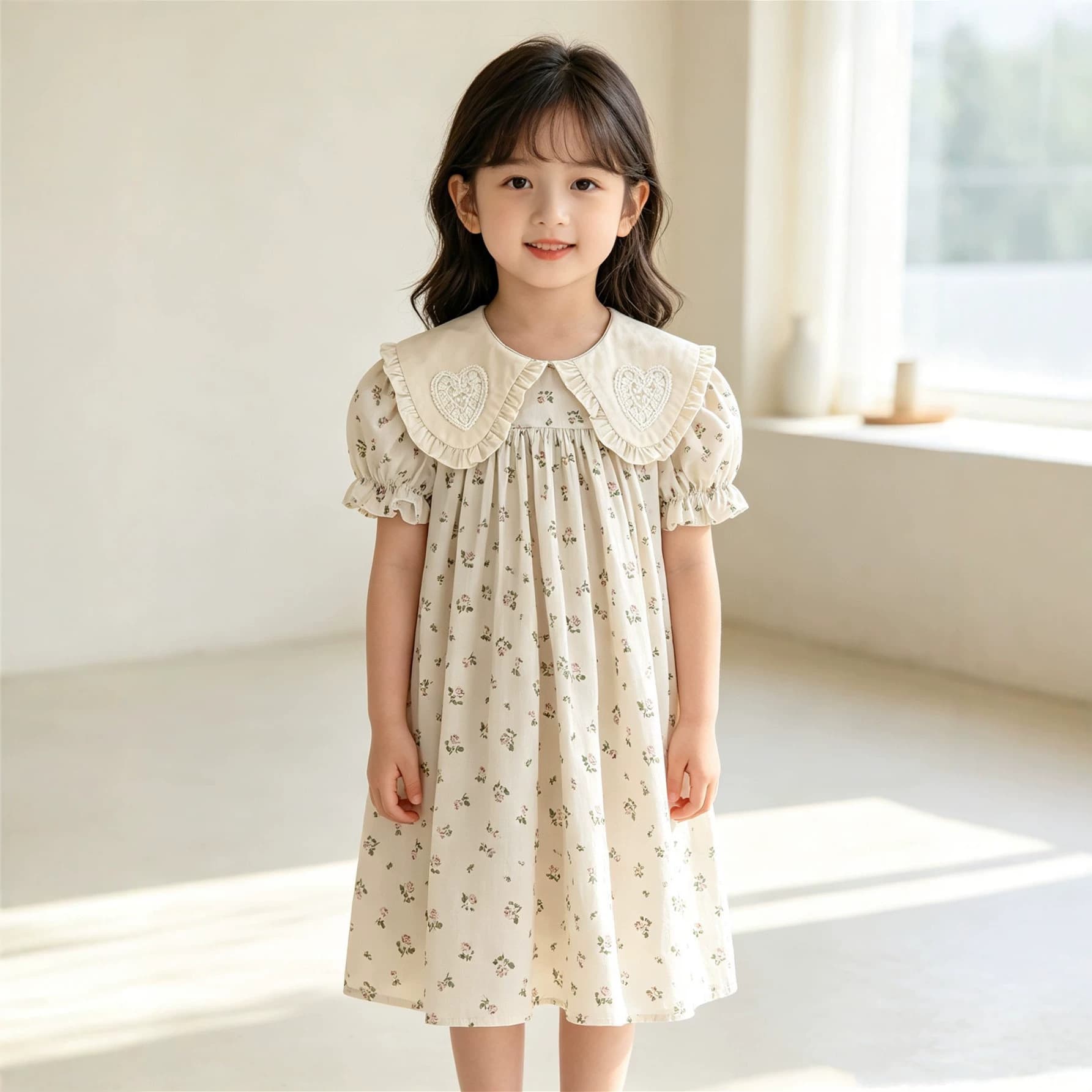 Girls Summer Dress, Short Sleeve Dress, Lace Heart Dress, Baby Girl Princess Dress, Toddler Fashion