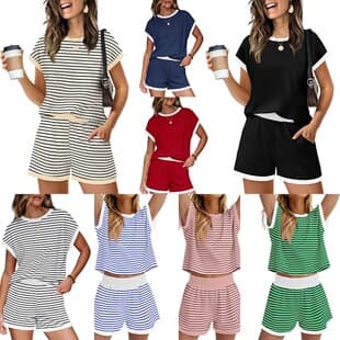 2026 New European and American Amazon Cross-border Fashion Casual Women's Short Sleeve and Shorts Set for Going Out