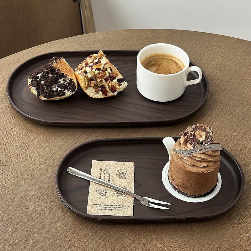 Walnut Color Oval Tray Teacup Small Plate Snack Cake Cafe Dessert Plate Storage Tray Tea Tray