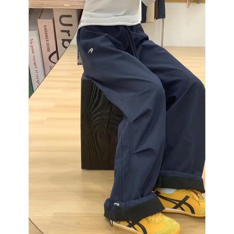 Navy blue workwear wide-leg pants for women, thickened high-waisted loose slimming casual pants for men, casual pants for men
