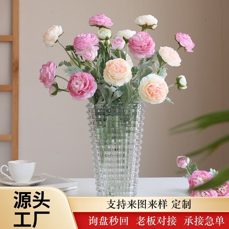 Home decoration ornaments fake flowers live broadcast simulation wholesale high-end foreign peonies simulation flowers flocking 3 thousand postures dew lotus