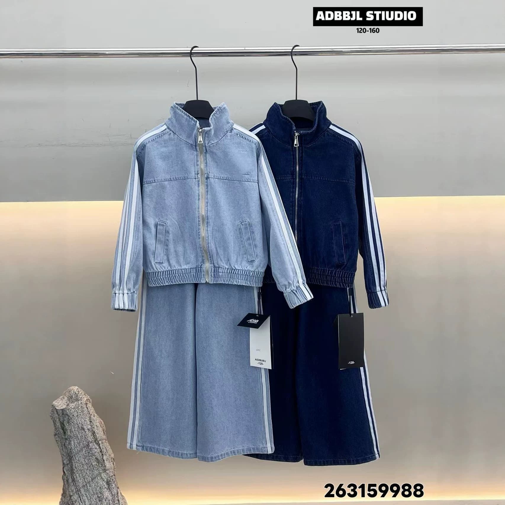 Girls Autumn 2-Piece Set European Style Denim Zip-Up Jacket and Denim Wide-Leg Pants Set for Big Kids Zhili Children's Wear