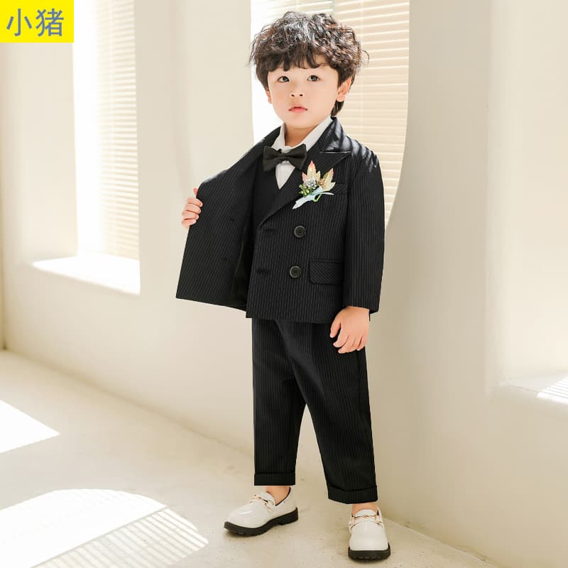 Boys' Suit Set New Autumn Winter Flower Boy Wedding Suit Performance Outfit Small & Medium British Performance Costume Baby First Birthday