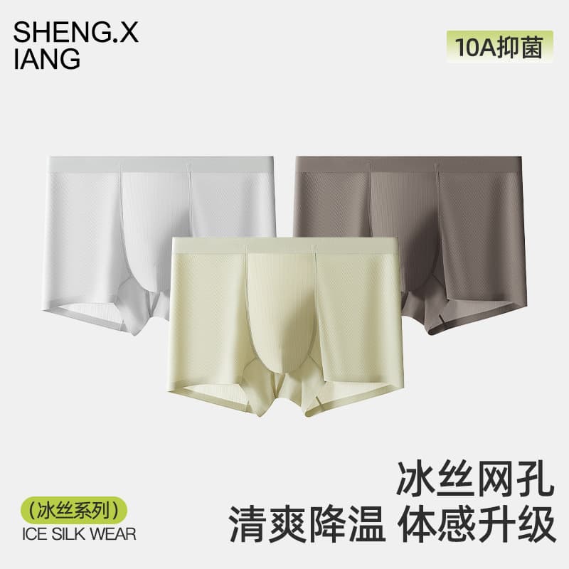 Spring Summer Men's Ice Silk Simple Breathable Boxer Briefs Shorts 10A Antibacterial Crotch Comfortable Seamless Boxer Briefs