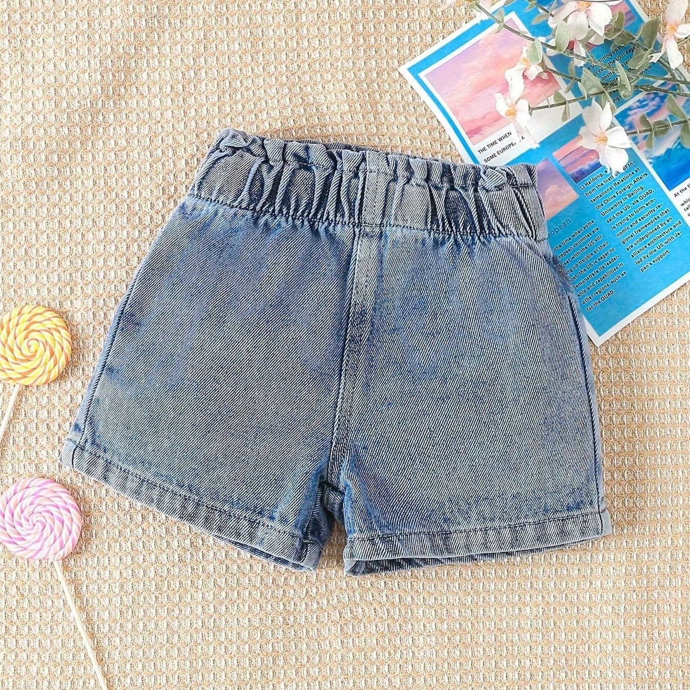 2026 Cross-Border Bestseller Girls' Daily Versatile Retro Personality Solid Color Elastic Waist Denim Shorts Summer Style