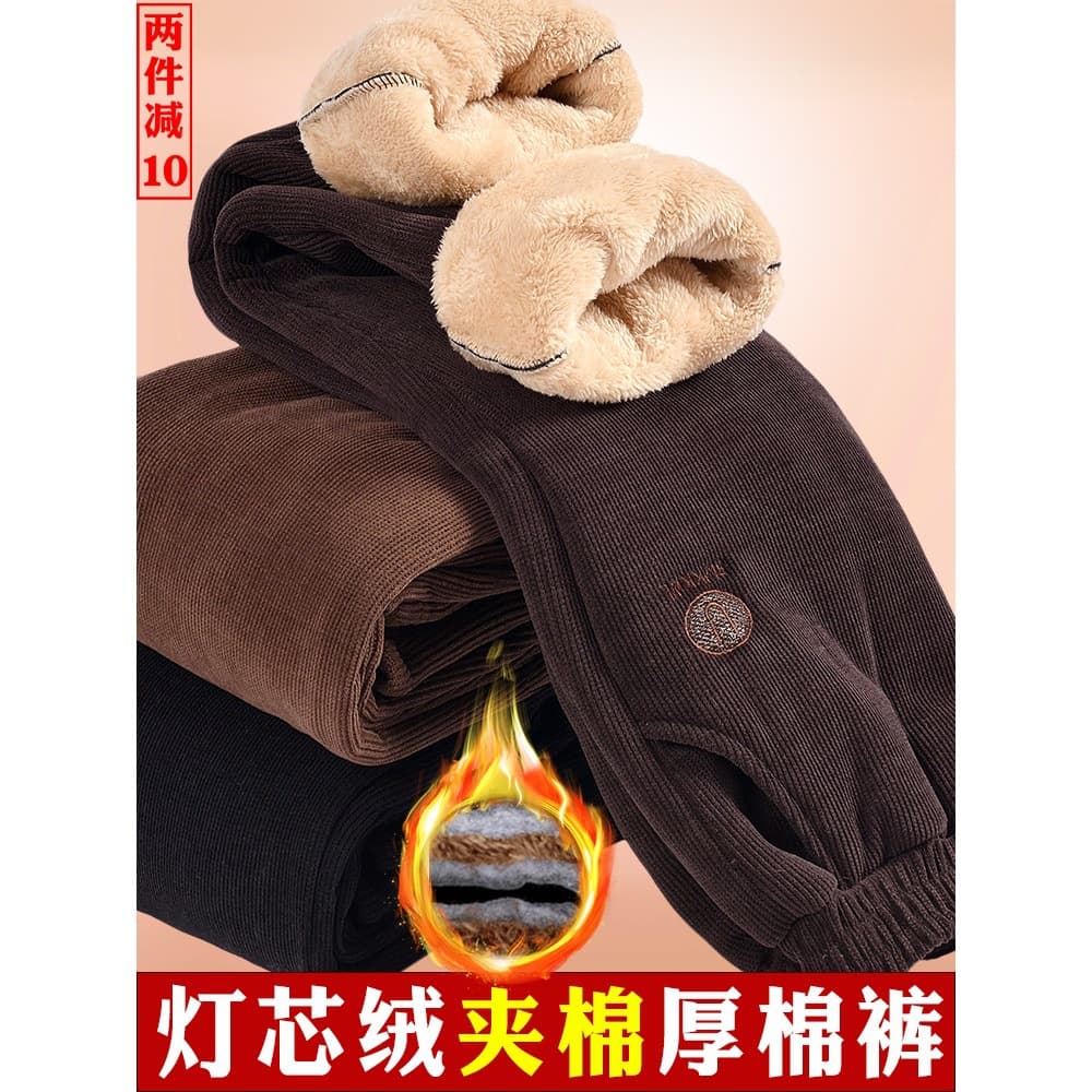 Corduroy Mom Winter Cotton Pants Wearable Fleece-Lined Thickened Pants Women Autumn Winter Middle-Aged and Elderly Grandma Loose Large Size