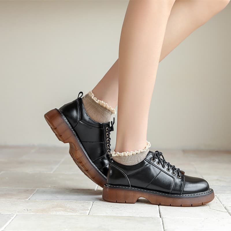 2023 new style British brown small leather shoes for women, school style retro with skirt lace-up single shoes