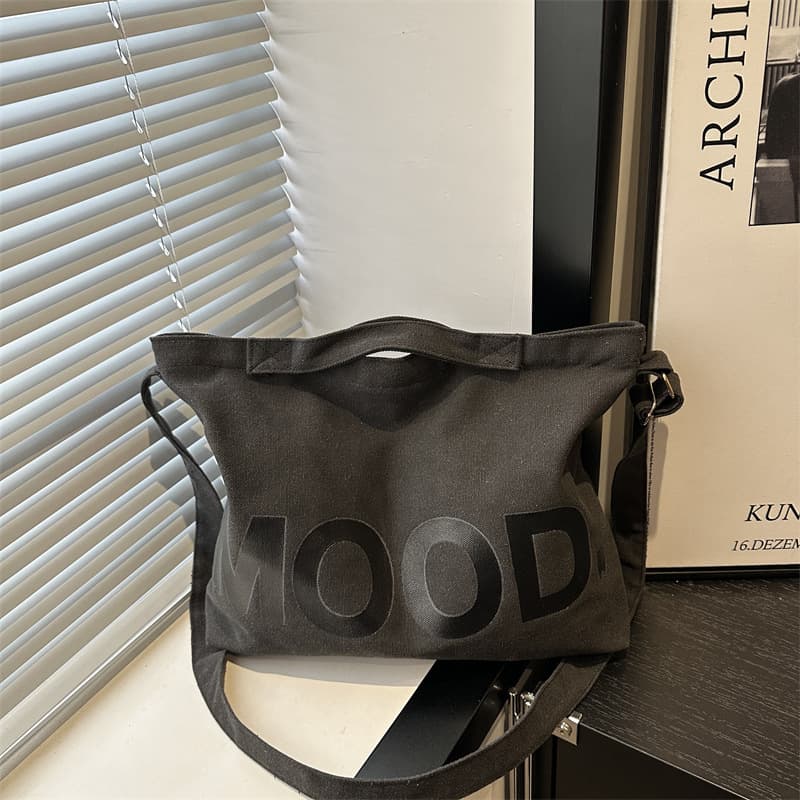 Korean-style trendy large-capacity crossbody bag, minimalist canvas bag, unisex shoulder bag, artistic and nature-inspired canvas tote