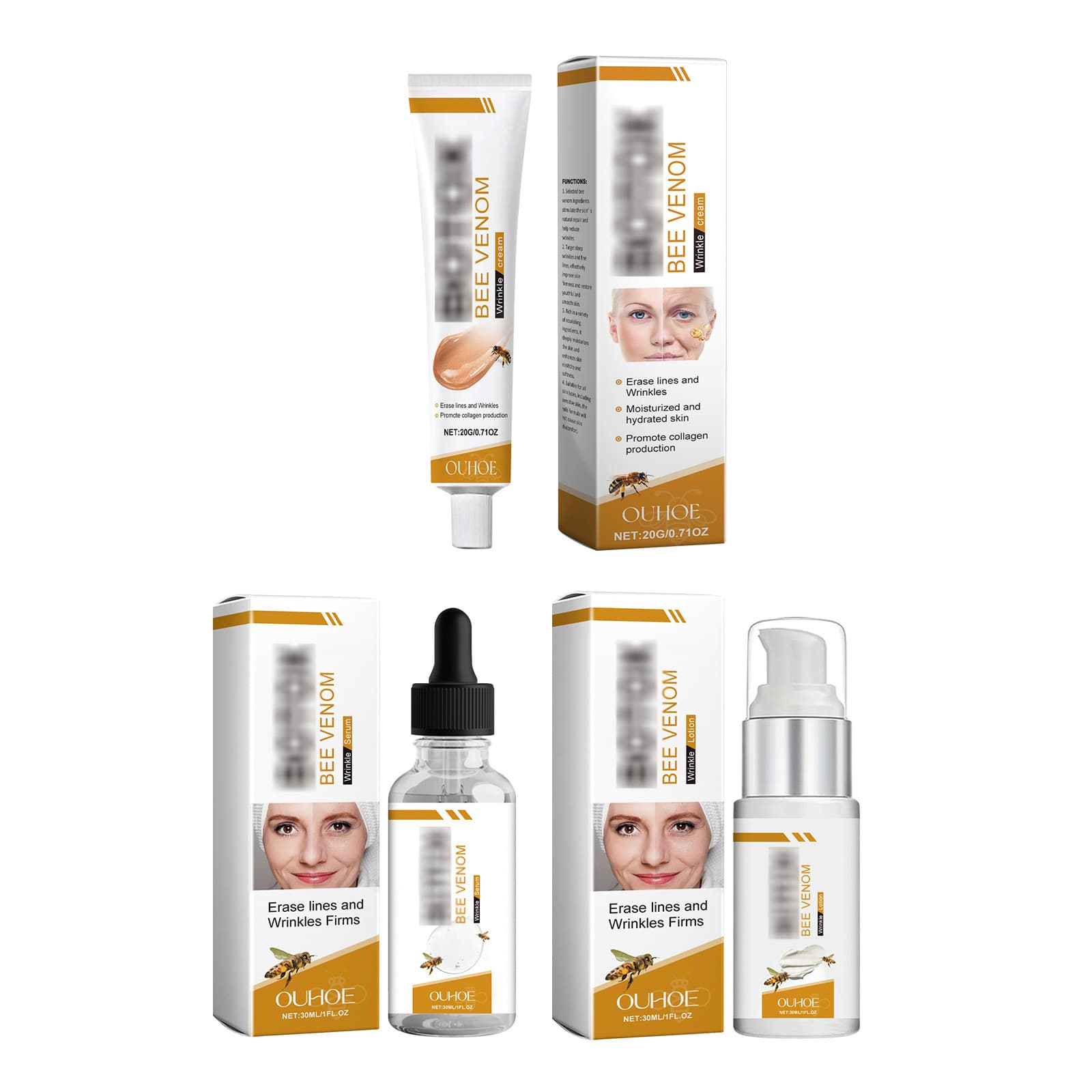 OUHOE Bee Venom Bounce & Hydration Essence, Softening & Moisturizing, Locks in Water, Clear & Refreshing, Revitalizing, Nourishing Essence