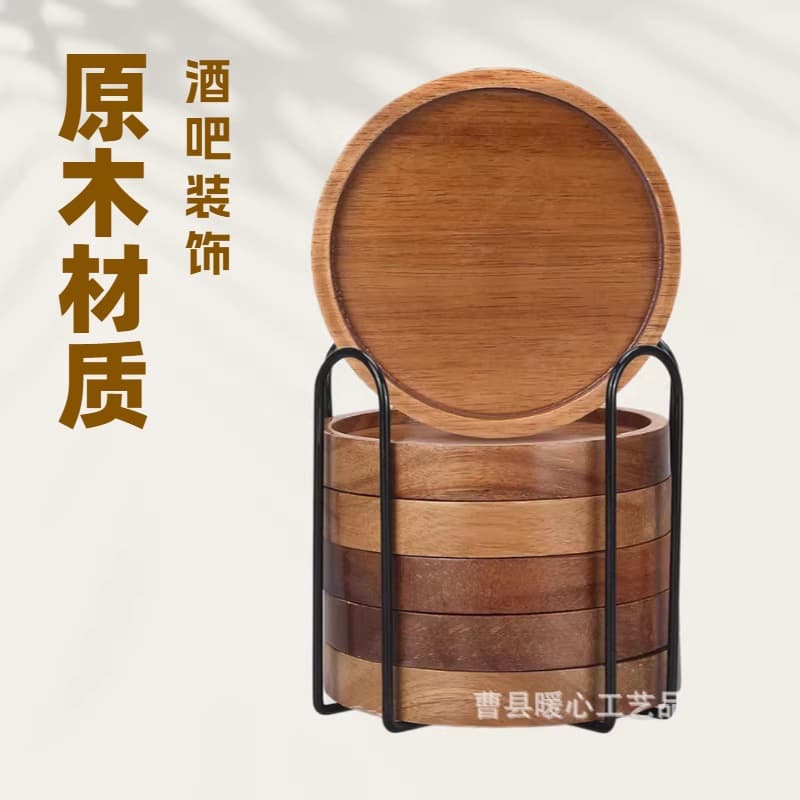 Cross-border Wooden Coaster Simple Wooden Desktop Heat Insulation Pad Glass Cup Anti-scald Mat Acacia Wood Wooden Round Base