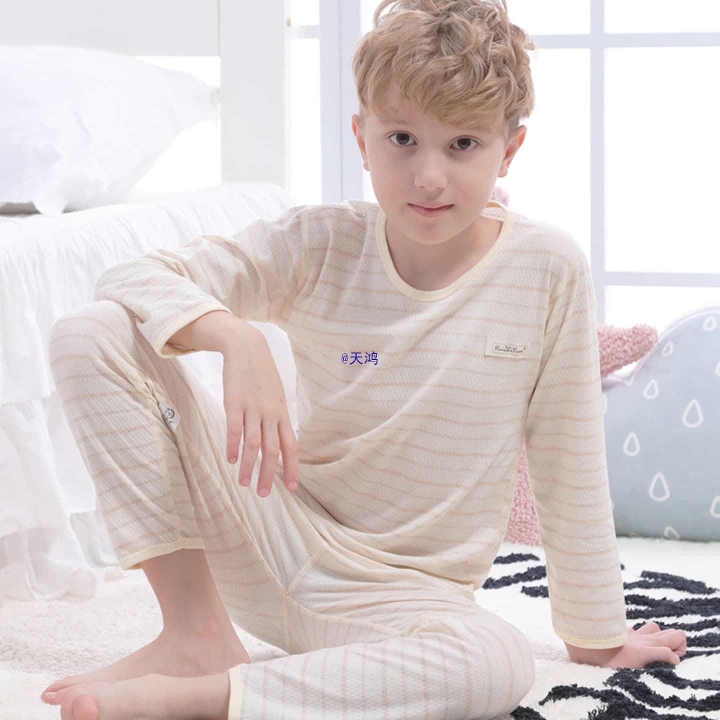 Children's Cotton Underwear Set for Boys and Girls, Long Sleeve Thermal Top and Bottom, Summer Thin Pajamas, Baby Home Air Conditioning Wear