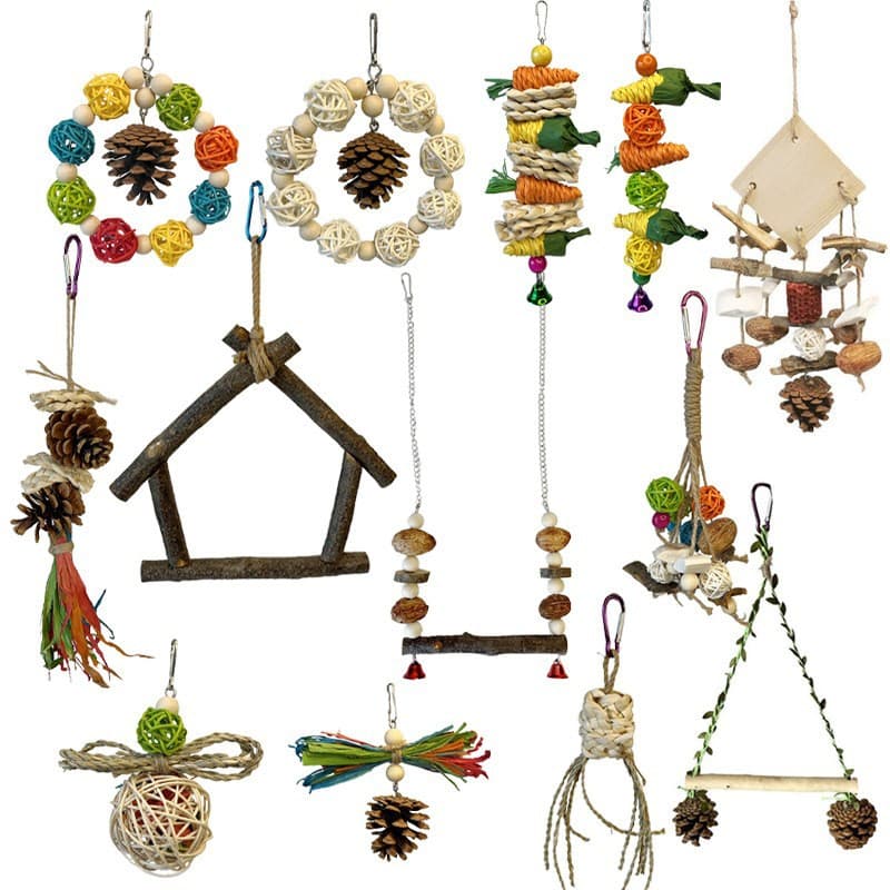 Parakeet, Lovebird, Budgerigar Toys, Bird Cage Colorful Decorations, Parrot Supplies, Chewing Toys for Entertainment, Pine Cone Chewing String