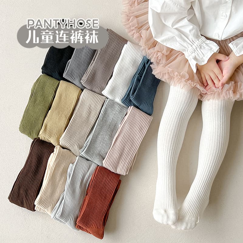 Girls' Leggings 2023 Autumn/Winter New Solid Vertical Stripe Children's Leggings Korean Style Girls' Tights Drop Shipping