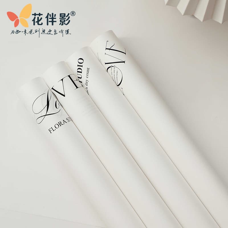 White Floral Packaging Paper for Bouquet Wrapping English Letter Art Premium Feeling Suitable for Valentine's Day And Other Occasions
