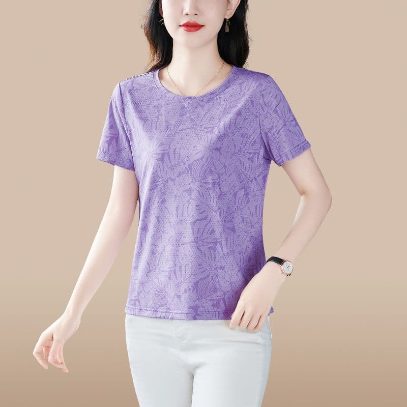 Women's Round Neck Short-Sleeve T-Shirt, New Summer Style for Young Moms, Fashionable and Age-Defying, Versatile Women's Top, Plus Size Trendy