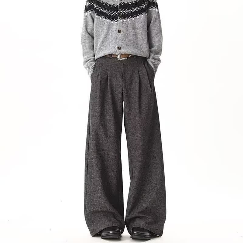 Cross-border Trade Vintage Double Pleat Trousers for Men Spring Trendy Loose Draped Casual Pants High Street Wide Leg Pants