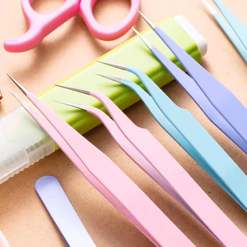 False Eyelash Tweezers Nail Tool Stainless Steel Tweezers Journal Clip Pointed Curved Tweezers Handmade DIY Color Tweezers