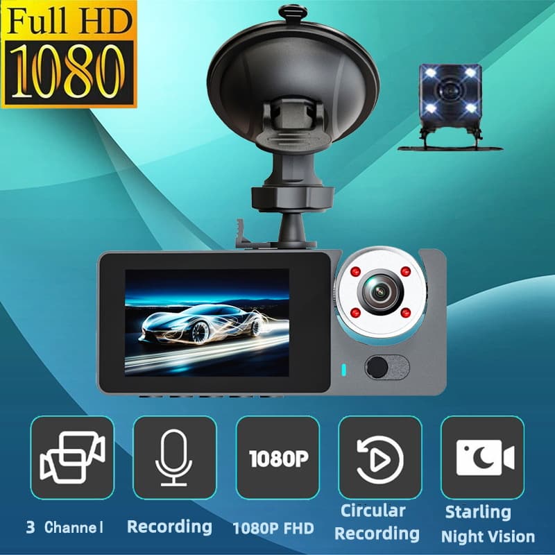 Cross-border HD 1080P Triple-channel Car Dash Cam Parking Monitoring Camera Infrared Night Vision 3 Lenses