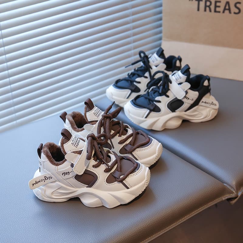Girls' Fleece-Lined Fashion Sneakers 2025 Autumn/Winter New Casual Children's Dad Shoes Boys' Athletic Shoes