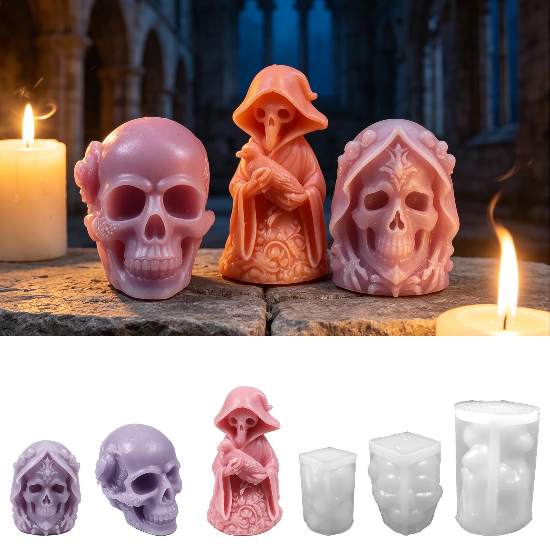 Crow Skull Witch Aromatherapy Candle Silicone Mold, DIY Skull Plaster Decoration Wholesale Halloween