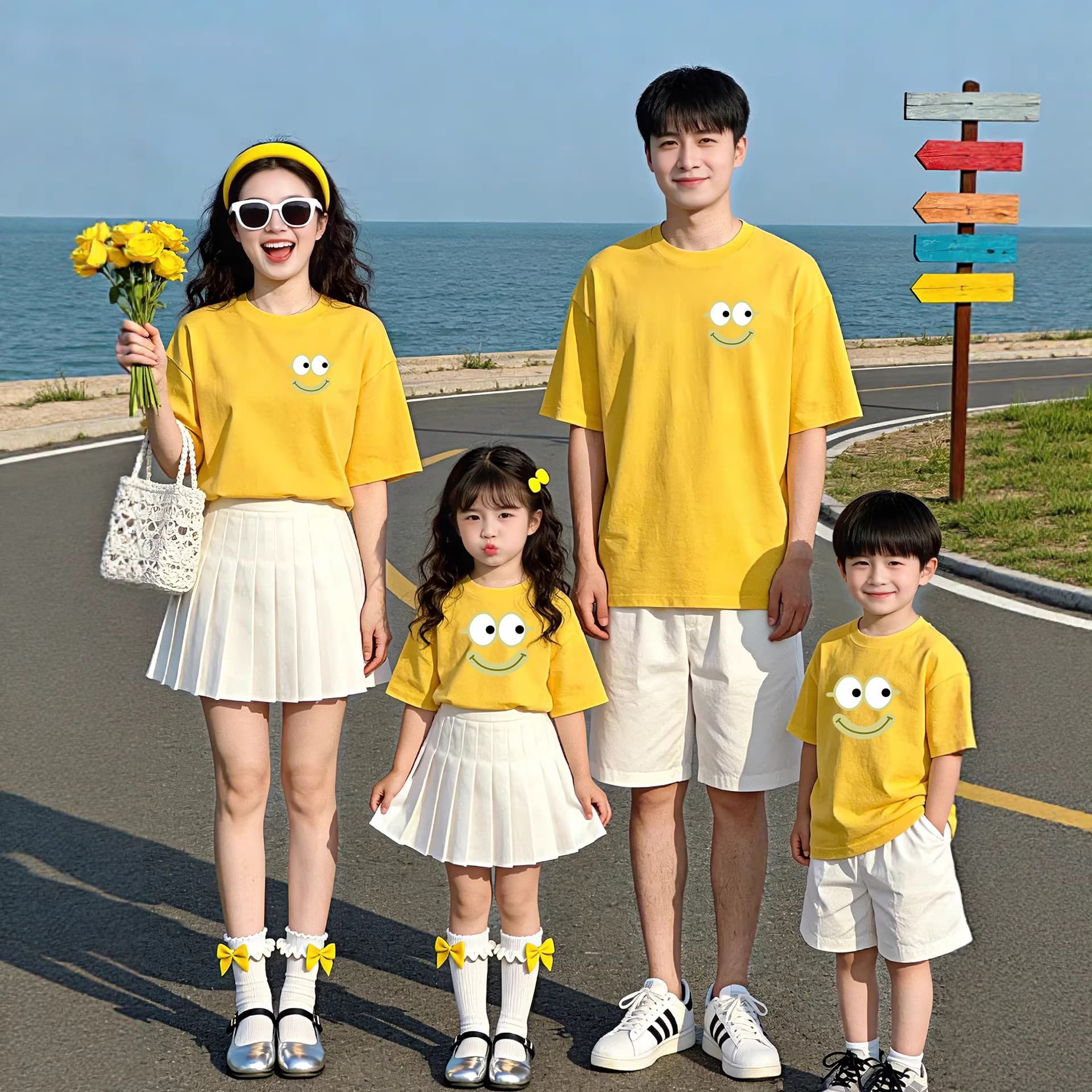 Super Soft Skin-Friendly Pure Cotton T-Shirt, Summer Korean-Style Cartoon Print Mother-Daughter Matching Outfit, Short-Sleeve Versatile Family Half-Sleeve