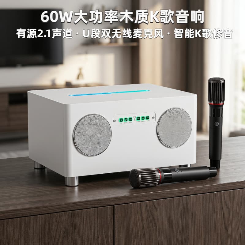 Source factory gift custom speaker 60W wooden audio creative ornament base RGB light karaoke Bluetooth speaker