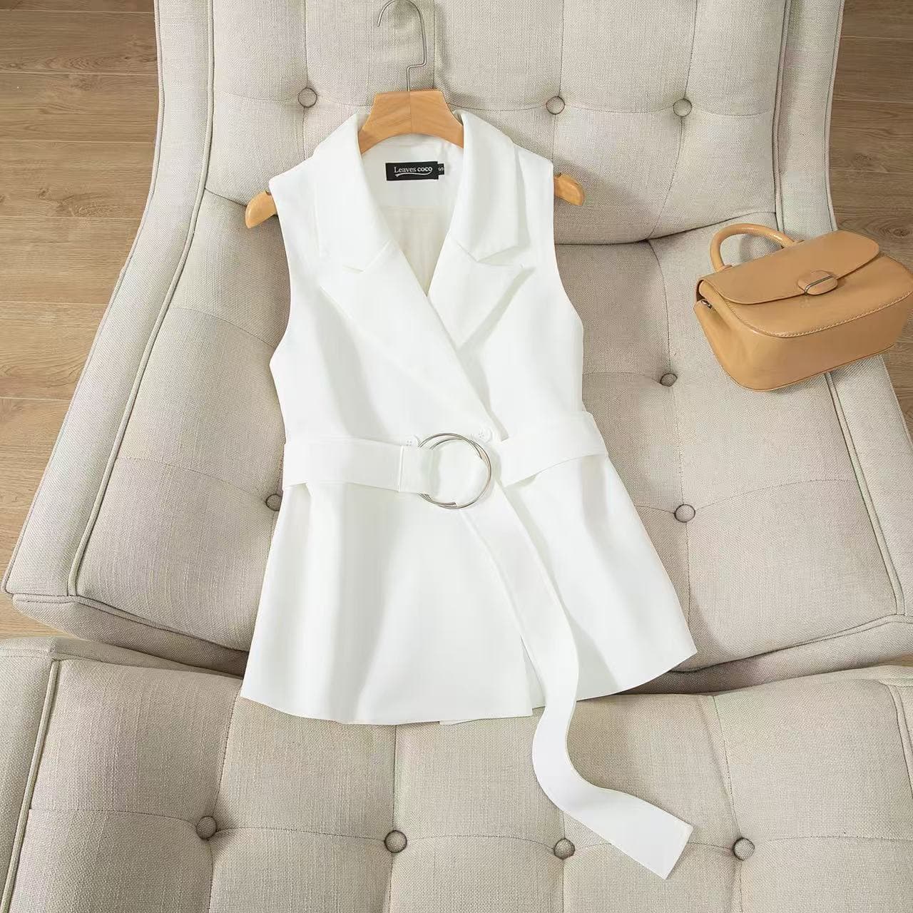 White Suit Vest Women 2026 Spring Autumn Wrinkle Resistant Tie Vest