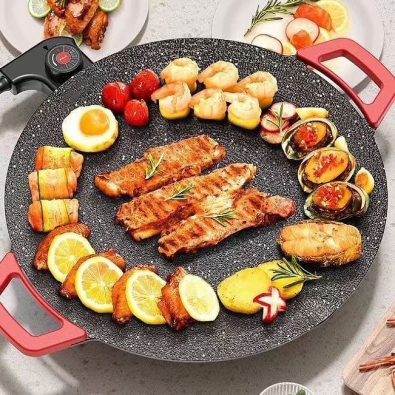 Electric Grill Pan, Household BBQ Grill Pan, Smokeless Non-Stick Multi-Functional Korean-Style Thickened Grilling Pan, Electric BBQ