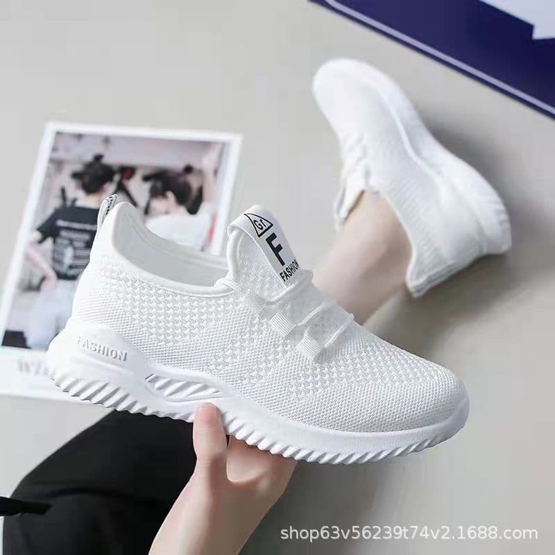 Dropshipping New Women's Knitted Casual Shoes, Comfortable Soft Sole Sneakers, Fashion Lightweight Student Shoes, White Shoes for Women