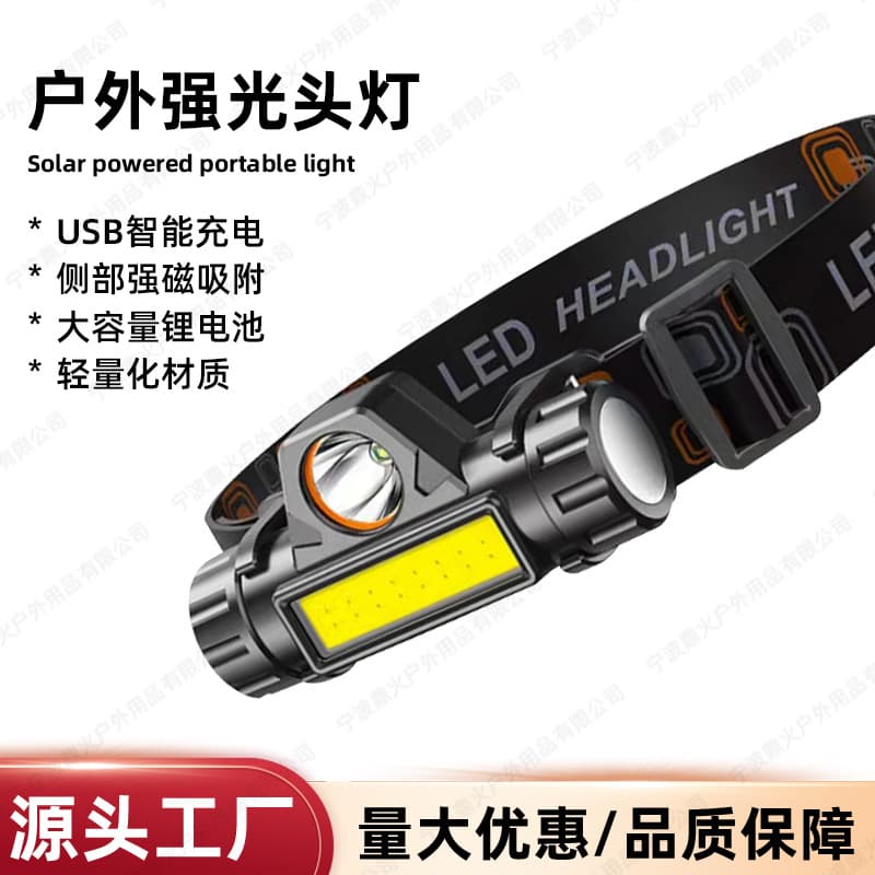 Cross-border LED Headlamp Outdoor Rechargeable Headlight, Bright Flashlight with Magnet, Night Fishing Light, Outdoor High-Brightness Illumination Lamp
