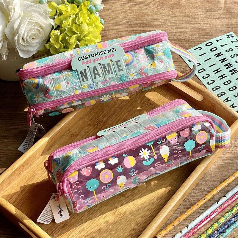 smiggle new cone double zipper storage student pencil bag name can be DIY stationery box birthday gift