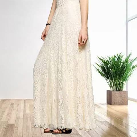 Slim-Fit Floral Hollow-Out Long Skirt, Versatile Elastic Waist Pleated Maxi Skirt