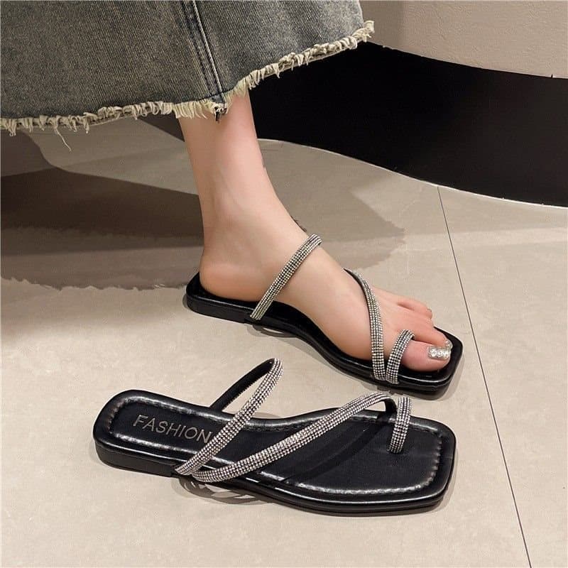 Sandals 2025 Women's Summer Rhinestone French Style Fairy Silver Slippers Premium