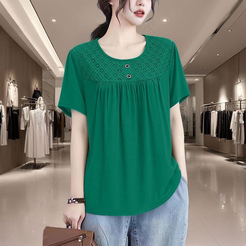 New Style Mom Summer Tops, Shirts, T-Shirts for Women, Casual Plus-Size Women's Clothing, Solid Color Loose Breathable Tops
