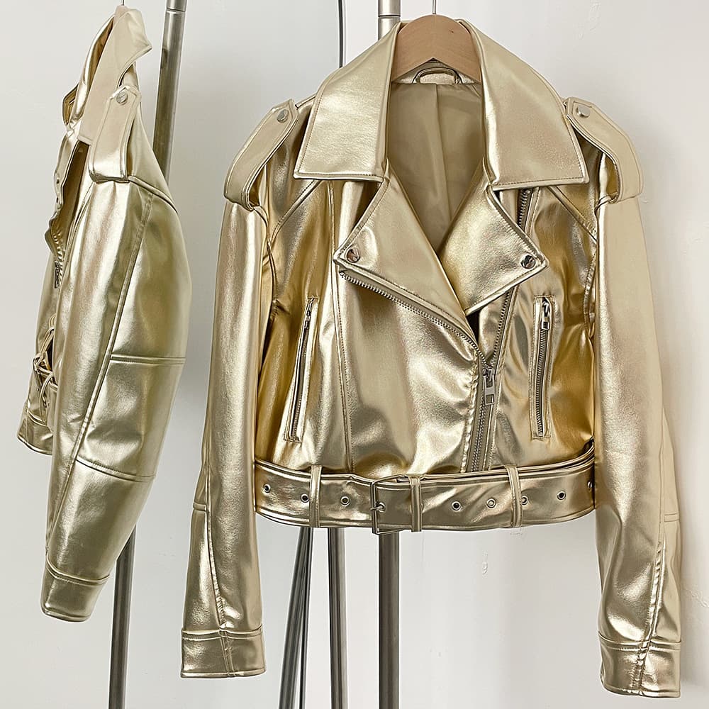 In-Stock Cross-Border Popular Leather Jacket for Women, Za Same Style, Spring and Autumn Short Biker Style Lapel Leather Jacket, Pu Leather Jacket