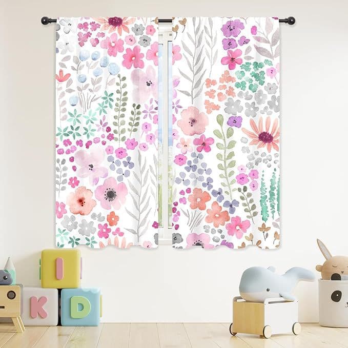 Amazon New Pink Floral Print Spring Flower Curtain for Kitchen, Cafe, Restaurant, Home Decoration Window