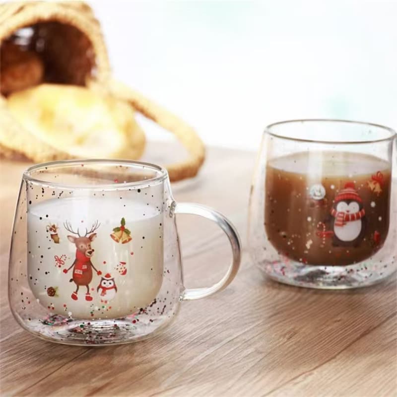 Christmas party double-layer mug home coffee cup holiday gift milk cup high borosilicate heat-resistant glass cup