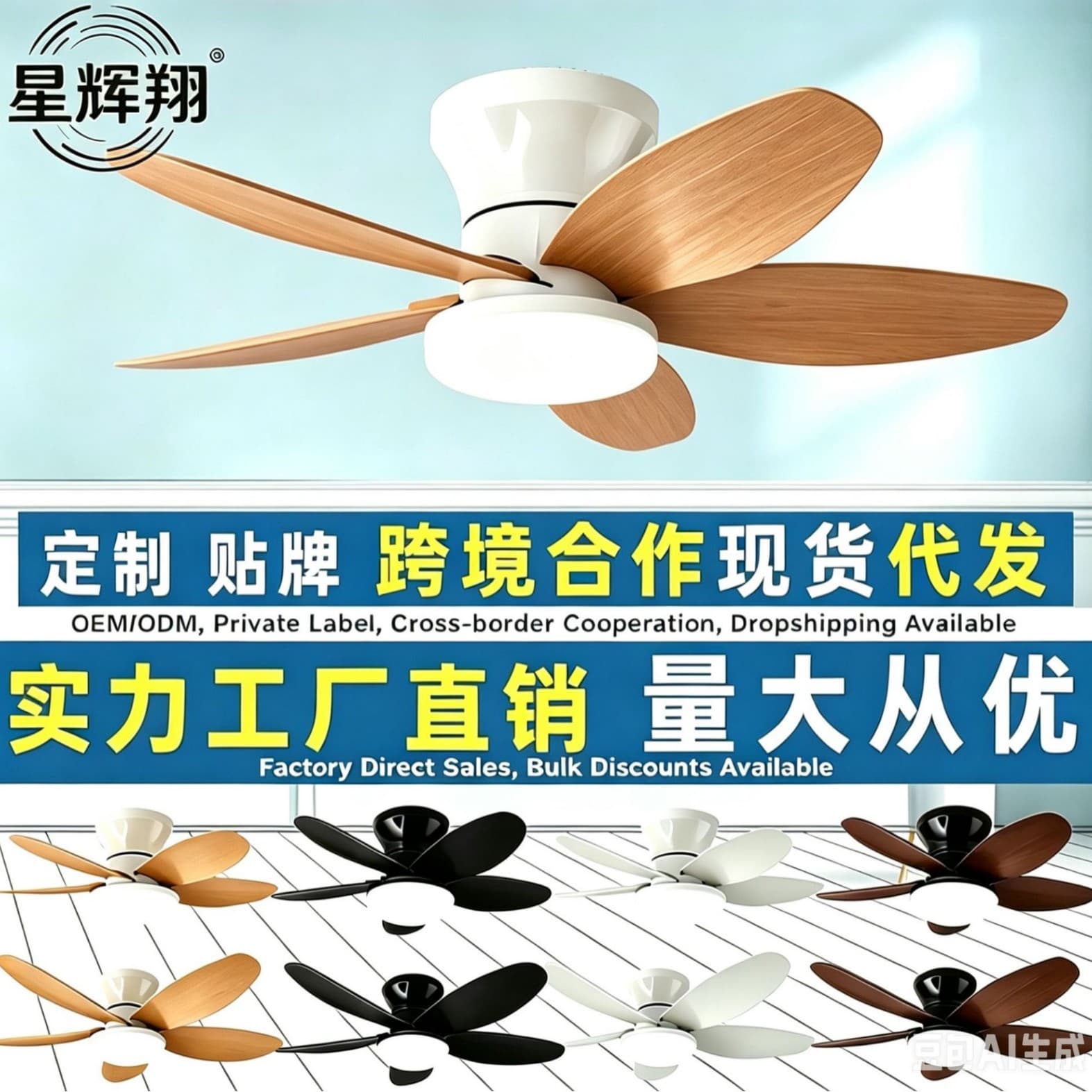 Cross-Border Amazon Ceiling Fan Light, Silent Variable Frequency Bedroom Fan Light, Integrated Vintage-Style Fan Light